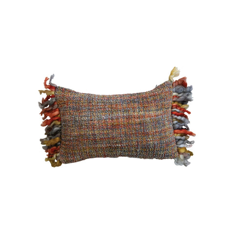 14"L x 9"H Woven Melange Acrylic Lumbar Pillow w/ Fringe, Multi Color