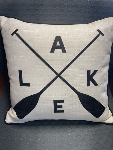 *Lake with crossed oars pillow, black piping