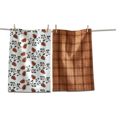 pinecone sprig dishtowel, set of 2 brown