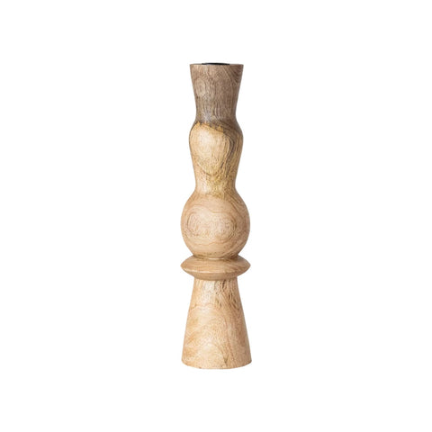 Hand carved wood taper holder, natural