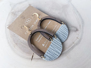 HALF MOON WOOD AND LEATHER EARRINGS