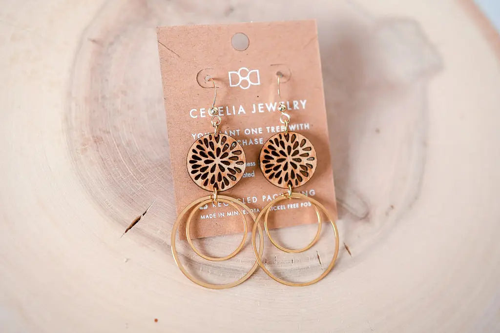 WOOD DOUBLE HOOP EARRINGS