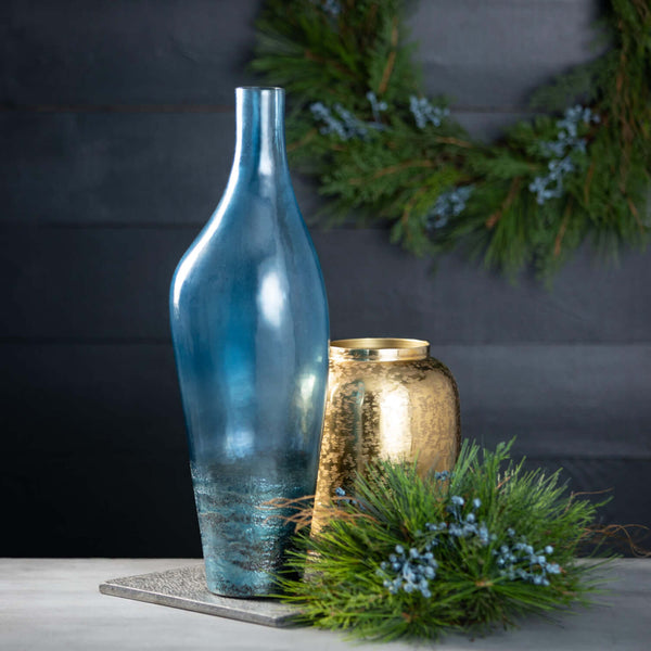 POLISHED TALL BLUE VASE