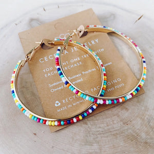 BEADED ROUND HOOP EARRINGS