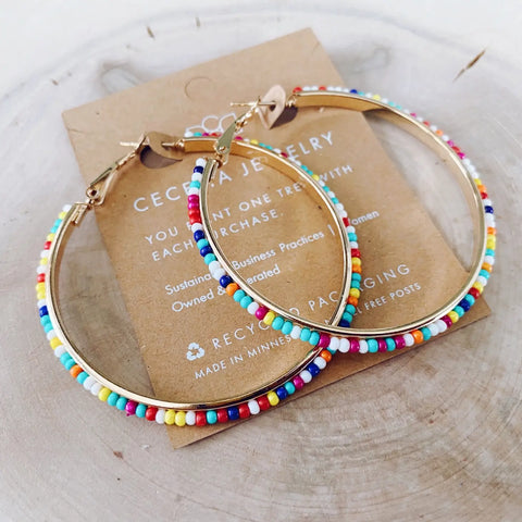 BEADED ROUND HOOP EARRINGS