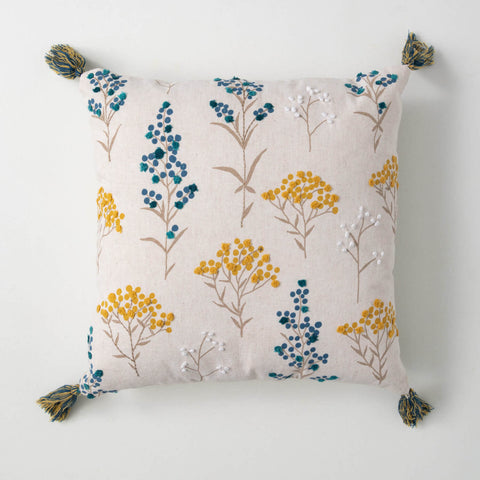 *EMBROIDERED BOTANICAL PILLOW