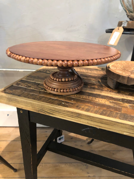 Beaded Wood Pedestal Tray