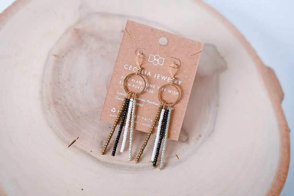 SEED BEAD DROP EARRINGS BLACK