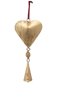 Metal Heart Ornament with Wood Beads and Bell