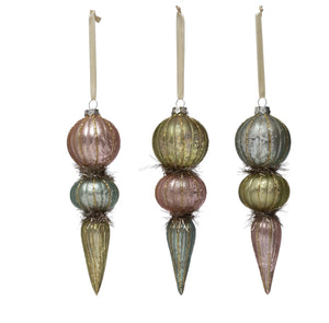 Hand-Painted Mercury Glass Finial Ornament with Tinsel, 3 Colors