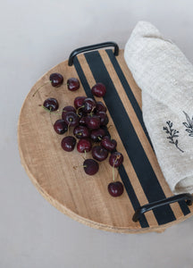 *Decorative Wood Tray with Black Lines and Handles