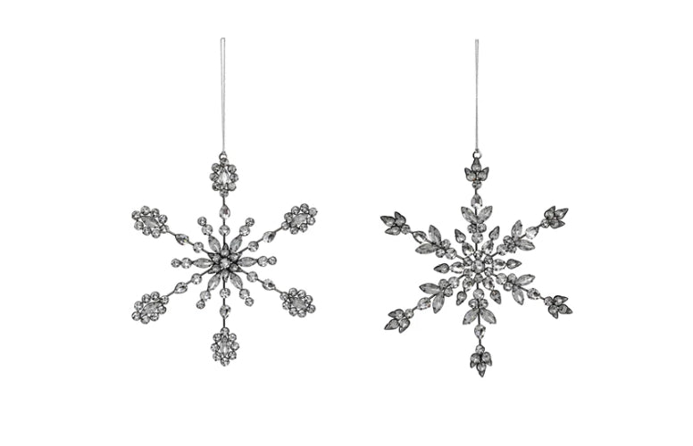 Metal and Acrylic Jewel Snowflake Ornament, Gunmetal Finish, 2 Styles