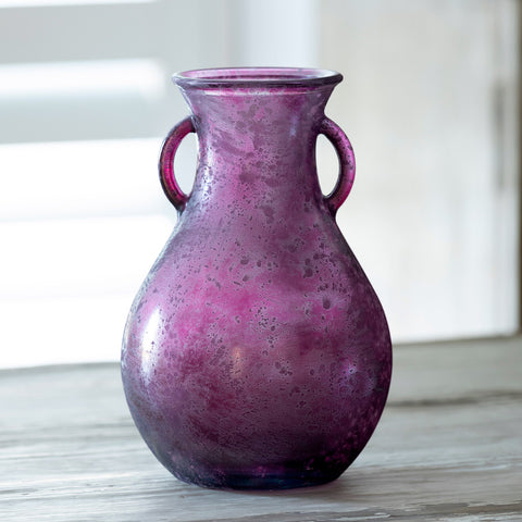 *Frosted Cranberry Glass Vase, Medium