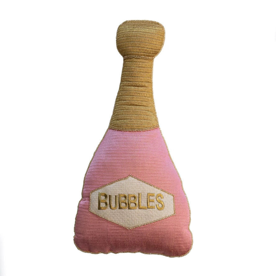 Cotton Bottle Shaped Pillow w/ Embroidery, Pink & Gold Color-bubbles