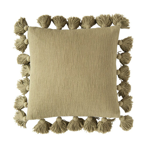 Cotton Pillow w/ Tassel, Olive Color