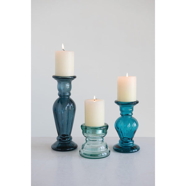 Aqua Recycled Glass Candle Holder