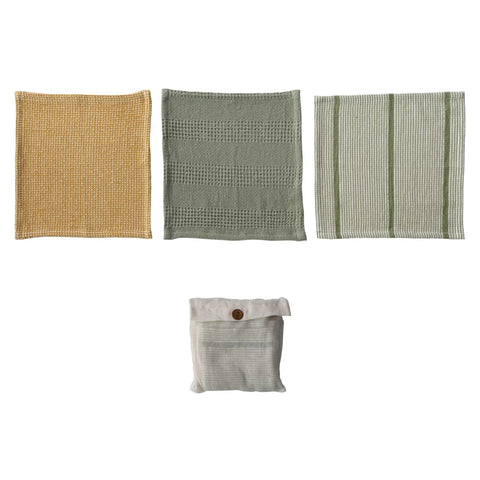 Cotton Waffle Weave Dish Cloths w/ Loop, Set of 3 in Bag