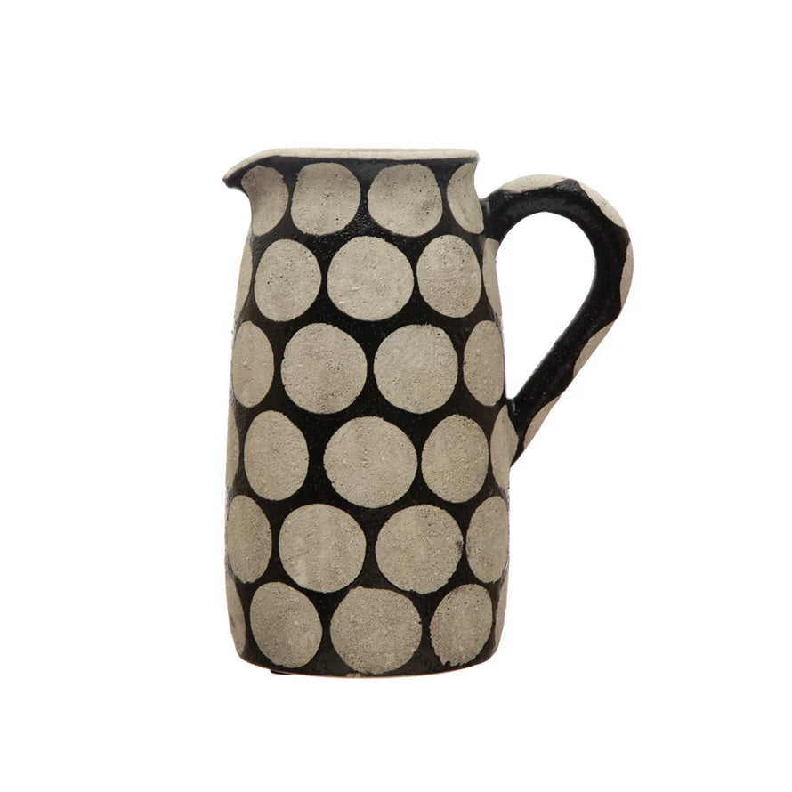 Decorative Pitcher/Vase w/ Wax Relief Dots, Black & Cement Color