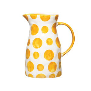 Hand-Painted Stoneware Pitcher with Dots