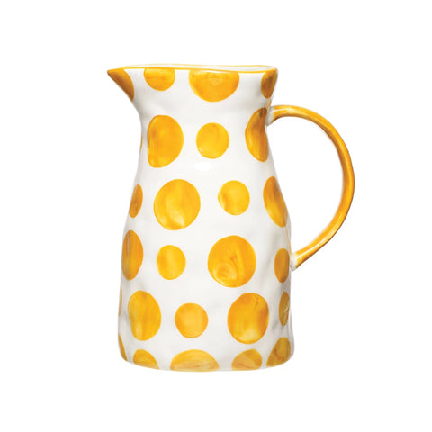 *Hand-Painted Stoneware Pitcher with Dots