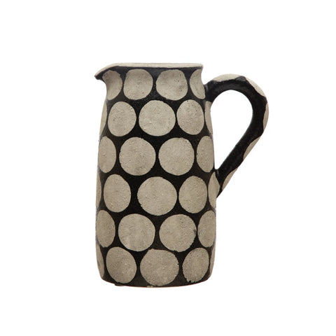 *Decorative Pitcher/Vase w/ Wax Relief Dots, Black & Cement Color
