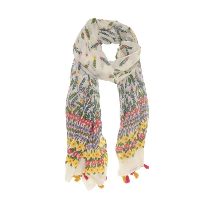 White Flower Tassel Scarf