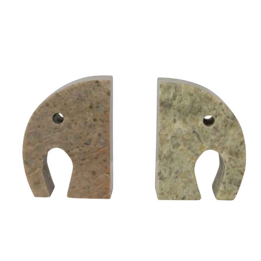 Green Soapstone Elephant Bookends, Set of 2 (Each One Will Vary)