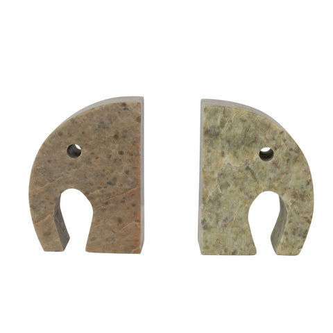 *Green Soapstone Elephant Bookends, Set of 2 (Each One Will Vary)