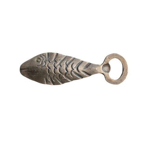 Cast Metal Fish Bottle Opener, Antique Brass Finish