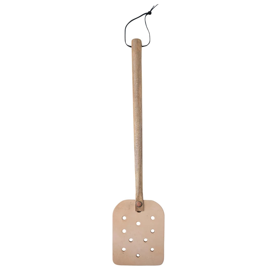 Leather Fly Swatter w/ Mango Wood Handle & Tie, Natural