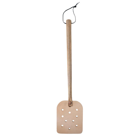 *Leather Fly Swatter w/ Mango Wood Handle & Tie, Natural