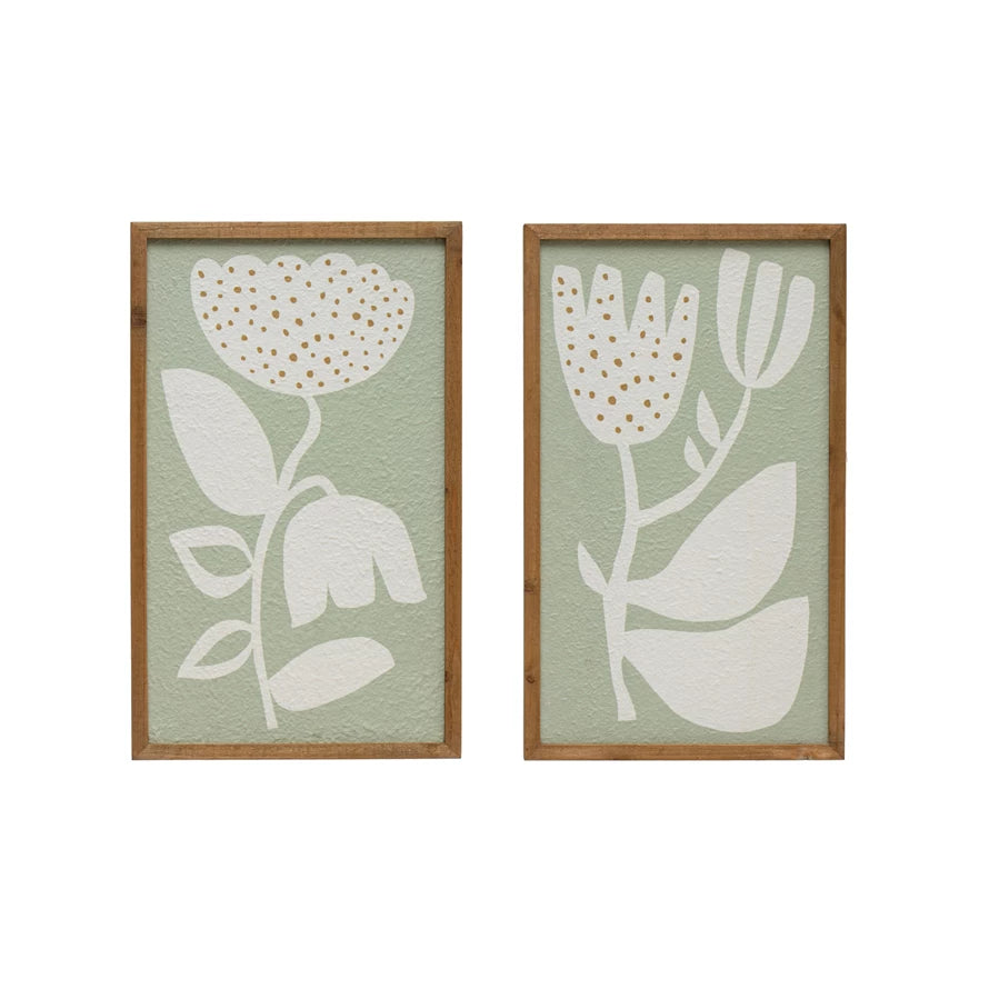 Wood Framed Wall Décor w/ Flower, 2 Styles