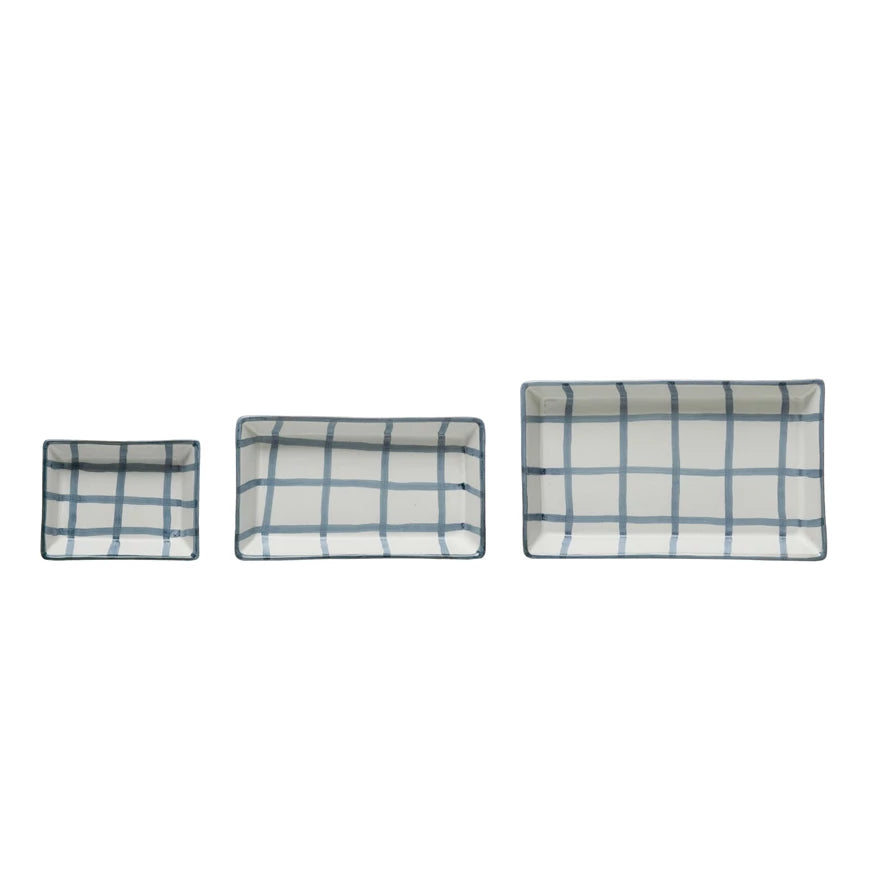 *Hand-Painted Trays with Grid Pattern