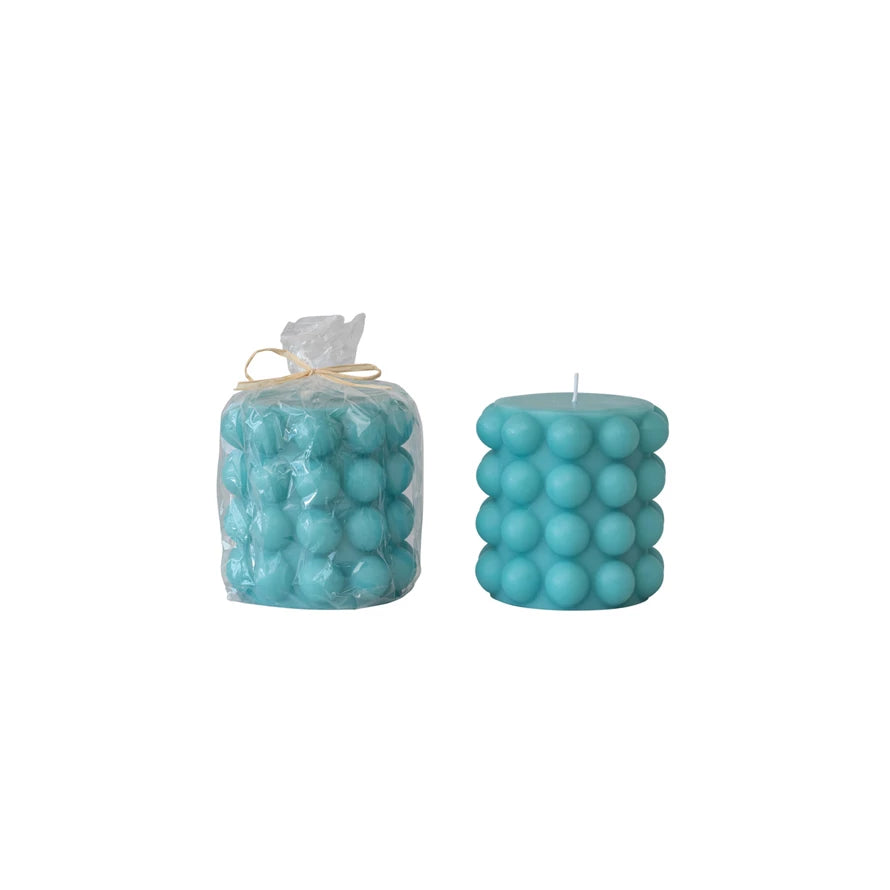 Unscented Hobnail Pillar Candle, Cyan (Approximate Burn Time 80 Hours)