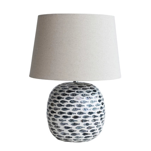 Fish Pattern & Linen Shade, Blue & White
