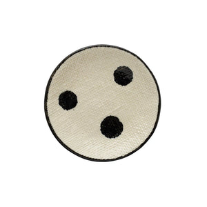 *Hand-Painted Stoneware Dish w/ Dots & Linen Texture, Black & Cream Color