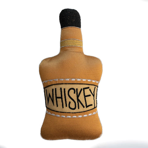 Cotton Bottle Shaped Pillow w/ Embroidery, Mustard Color-Whiskey