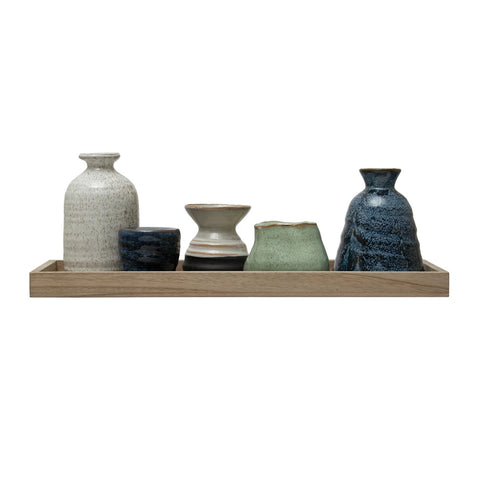 *Mango Wood Tray w/ 1 Taper Holder & 4 Vases, Set of 6 (Each One Will Vary)